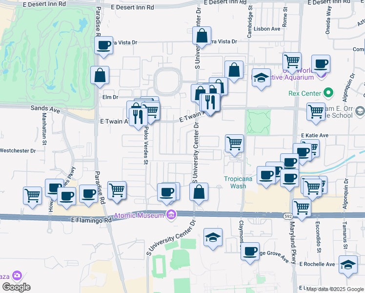 map of restaurants, bars, coffee shops, grocery stores, and more near 3811 Daisy Street in Las Vegas