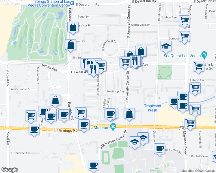 map of restaurants, bars, coffee shops, grocery stores, and more near 3812 Royal Crest Street in Las Vegas