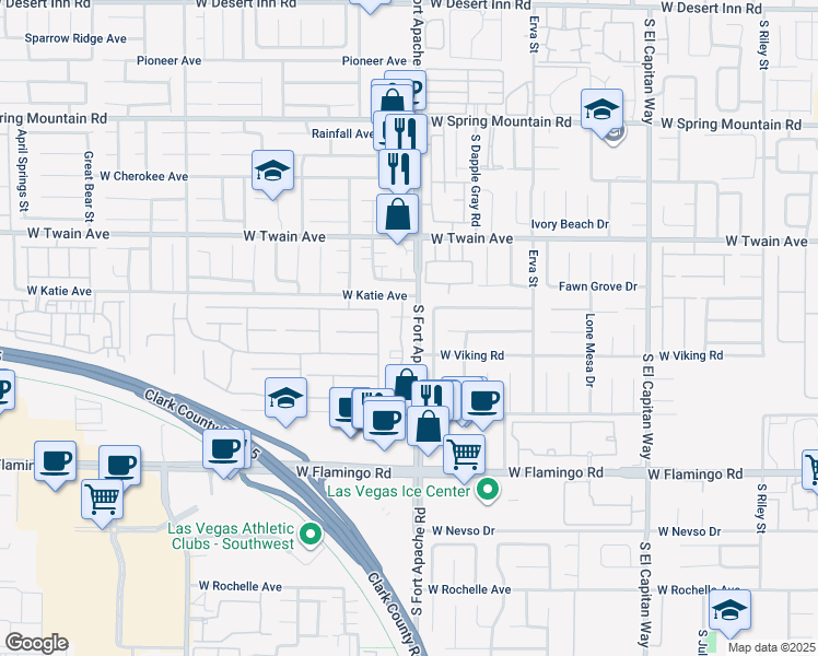 map of restaurants, bars, coffee shops, grocery stores, and more near 3822 Starfield Lane in Las Vegas