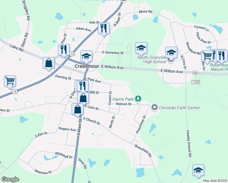 map of restaurants, bars, coffee shops, grocery stores, and more near 302 Park Avenue in Creedmoor