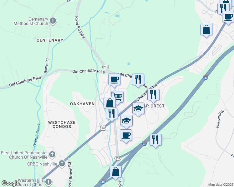 map of restaurants, bars, coffee shops, grocery stores, and more near 2311 Traemoor Village Drive in Nashville