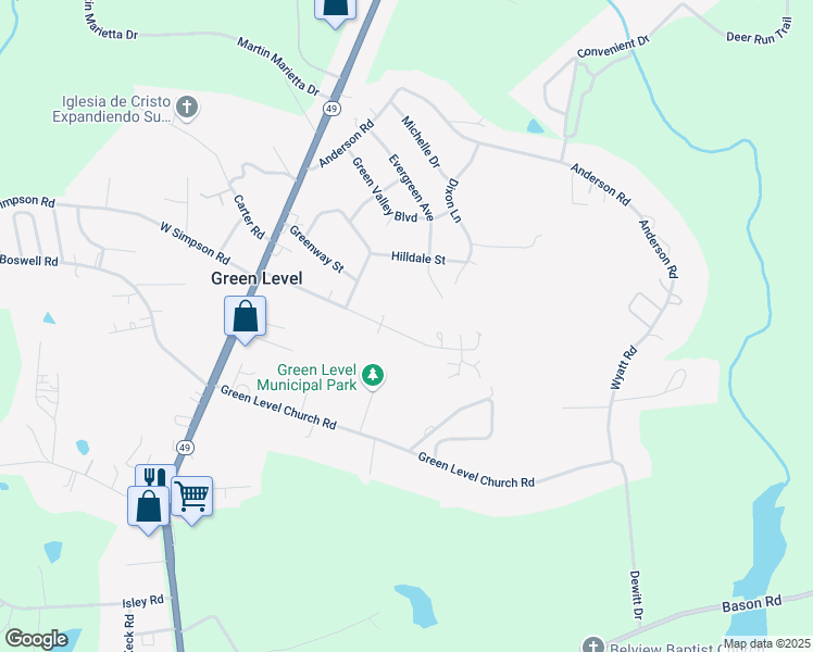 map of restaurants, bars, coffee shops, grocery stores, and more near 2560 East Simpson Road in Burlington