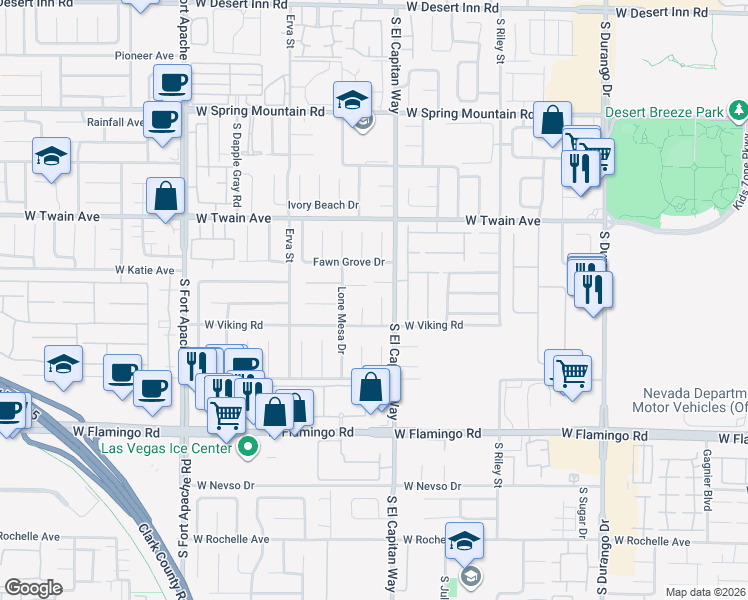 map of restaurants, bars, coffee shops, grocery stores, and more near 3851 Cotillion Court in Las Vegas