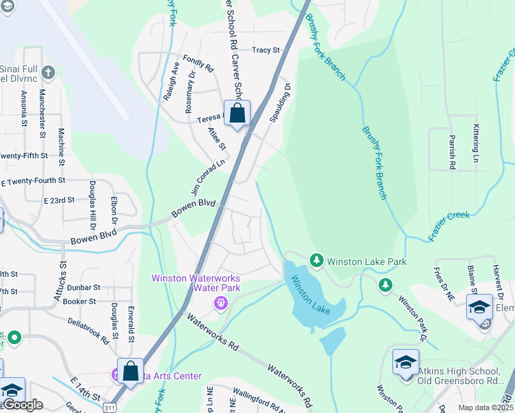 map of restaurants, bars, coffee shops, grocery stores, and more near 410 Lakeview Boulevard in Winston-Salem