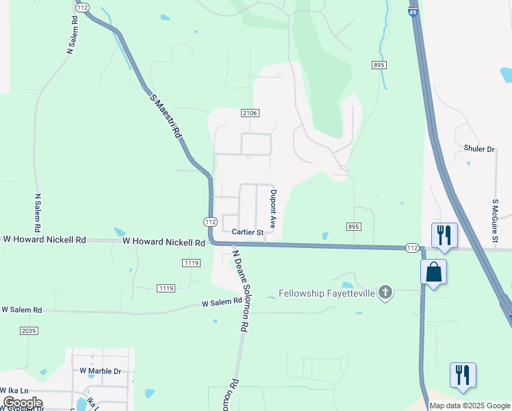 map of restaurants, bars, coffee shops, grocery stores, and more near 3799 North Lalique Lane in Fayetteville