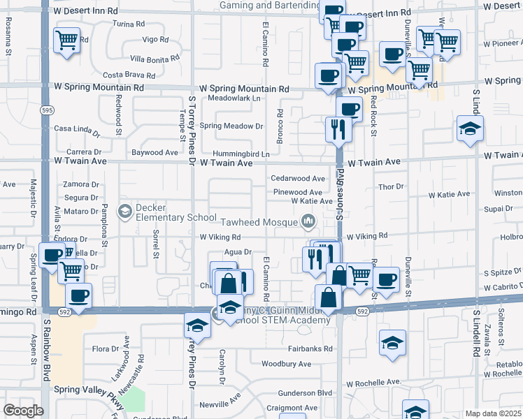 map of restaurants, bars, coffee shops, grocery stores, and more near 3800 Trogon Way in Las Vegas