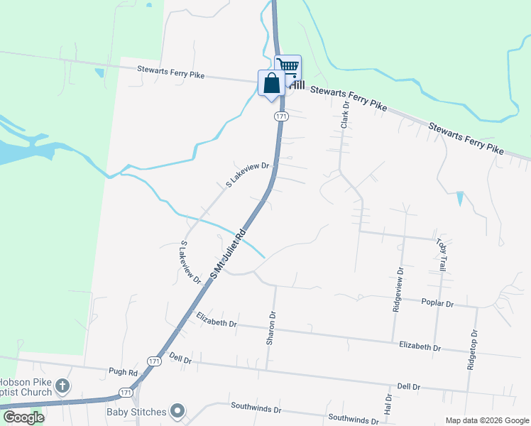 map of restaurants, bars, coffee shops, grocery stores, and more near 3669 South Mount Juliet Road in Rural Hill