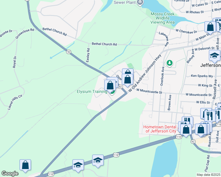 map of restaurants, bars, coffee shops, grocery stores, and more near 226 Rogers Court in Jefferson City