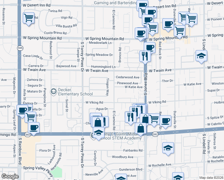 map of restaurants, bars, coffee shops, grocery stores, and more near 3800 Trogon Way in Las Vegas