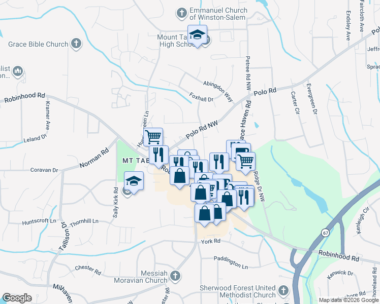map of restaurants, bars, coffee shops, grocery stores, and more near 103 Westgate Circle in Winston-Salem