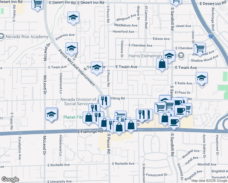 map of restaurants, bars, coffee shops, grocery stores, and more near 3447 1 Nation Avenue in Las Vegas