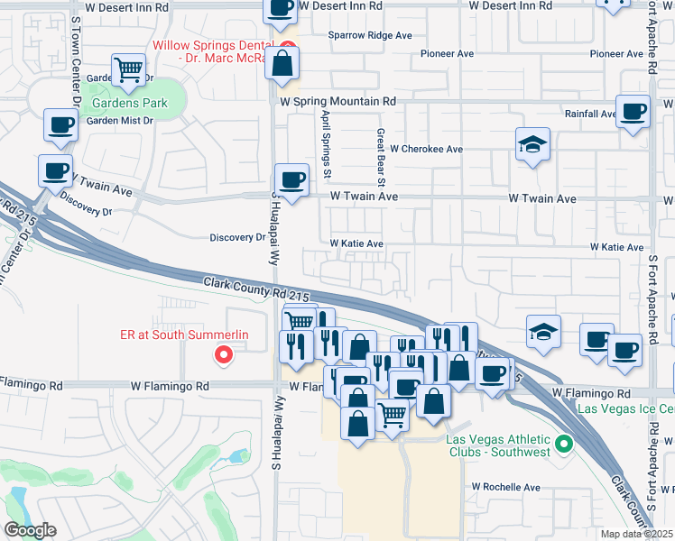 map of restaurants, bars, coffee shops, grocery stores, and more near West Katie Avenue in Las Vegas