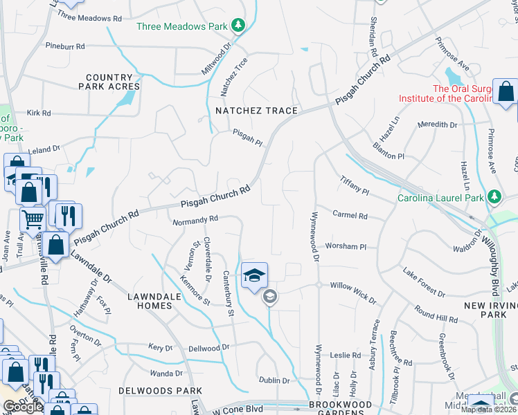 map of restaurants, bars, coffee shops, grocery stores, and more near 3101 Cecil Street in Greensboro