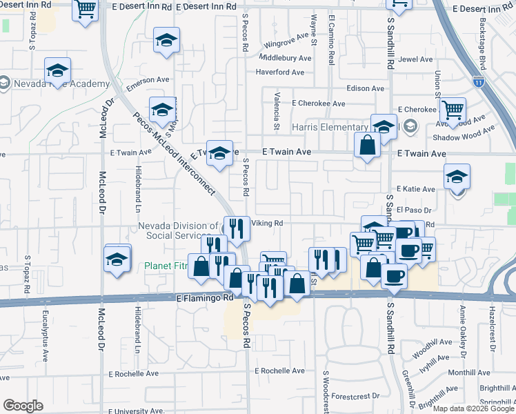 map of restaurants, bars, coffee shops, grocery stores, and more near 3447 1 Nation Avenue in Las Vegas