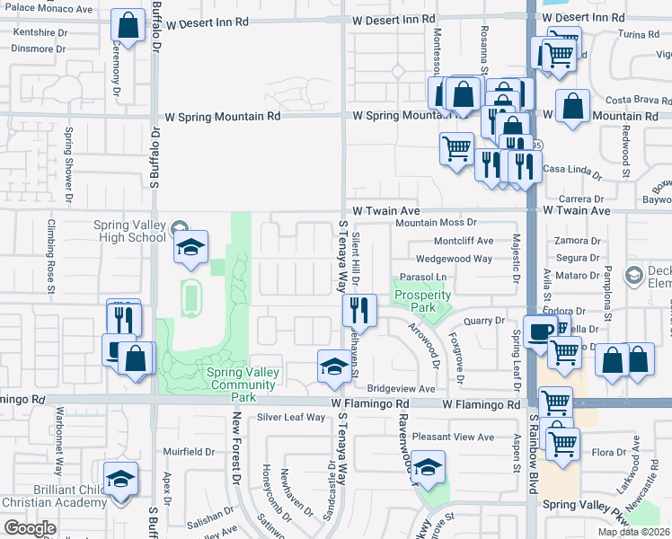 map of restaurants, bars, coffee shops, grocery stores, and more near 3808 Almondview Street in Las Vegas