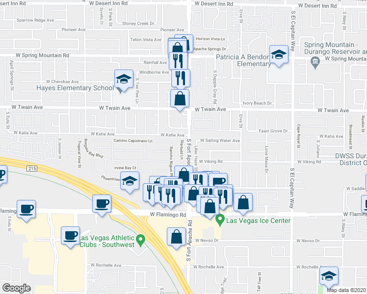 map of restaurants, bars, coffee shops, grocery stores, and more near 3842 Starfield Lane in Las Vegas