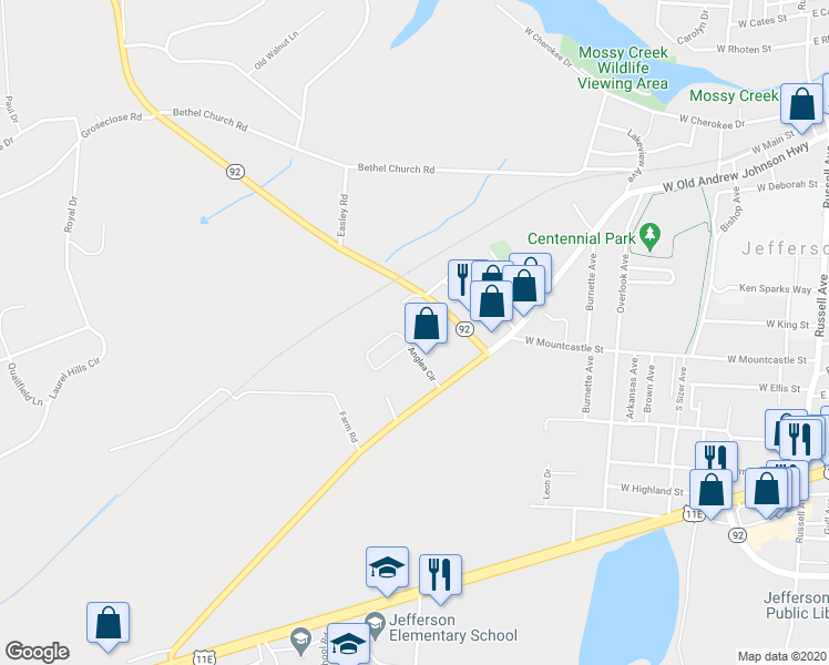 map of restaurants, bars, coffee shops, grocery stores, and more near 240 Rogers Court in Jefferson City