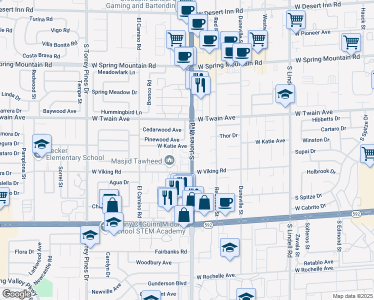 map of restaurants, bars, coffee shops, grocery stores, and more near 3815 South Jones Boulevard in Las Vegas