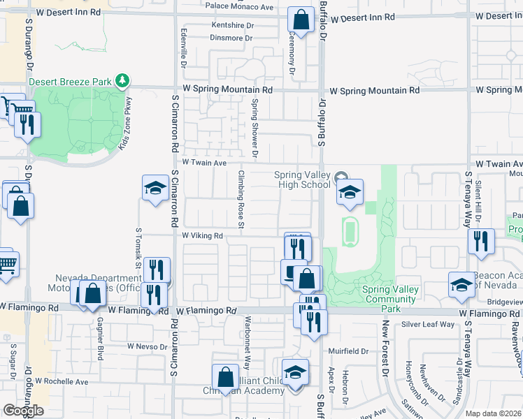 map of restaurants, bars, coffee shops, grocery stores, and more near 7957 Sky Birch Court in Las Vegas