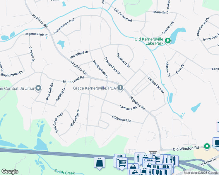 map of restaurants, bars, coffee shops, grocery stores, and more near 242 Christi Lane in Kernersville