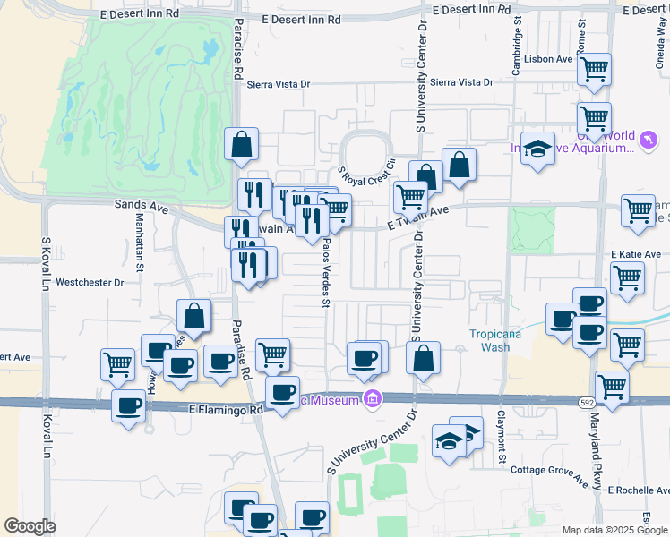 map of restaurants, bars, coffee shops, grocery stores, and more near 3812 Palos Verdes Street in Las Vegas
