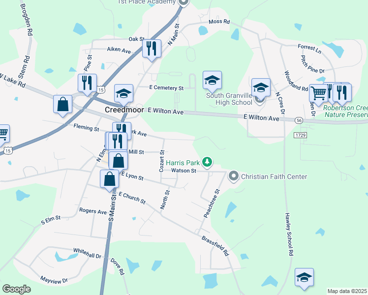 map of restaurants, bars, coffee shops, grocery stores, and more near 312 Park Avenue in Creedmoor