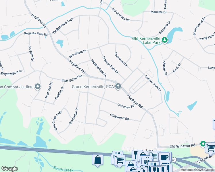 map of restaurants, bars, coffee shops, grocery stores, and more near 242 Christi Lane in Kernersville