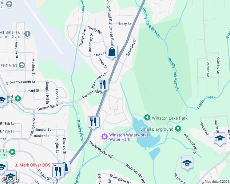 map of restaurants, bars, coffee shops, grocery stores, and more near 409 Walkertown Avenue in Winston-Salem