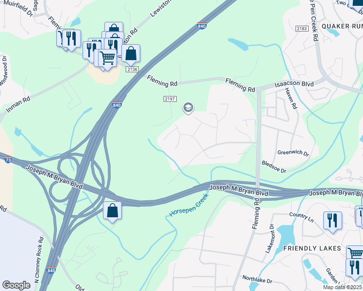 map of restaurants, bars, coffee shops, grocery stores, and more near 4809 Clarkson Road in Greensboro