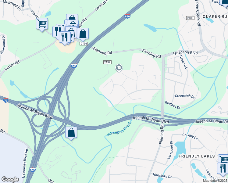 map of restaurants, bars, coffee shops, grocery stores, and more near 4809 Clarkson Road in Greensboro