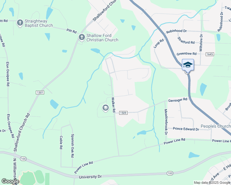 map of restaurants, bars, coffee shops, grocery stores, and more near 775 Walker Rd in Elon