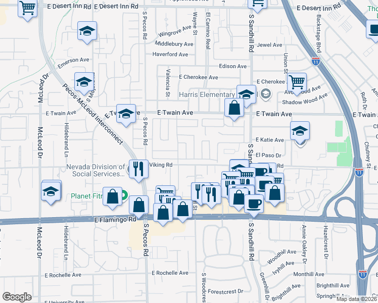 map of restaurants, bars, coffee shops, grocery stores, and more near 3828 Cavalry Street in Las Vegas