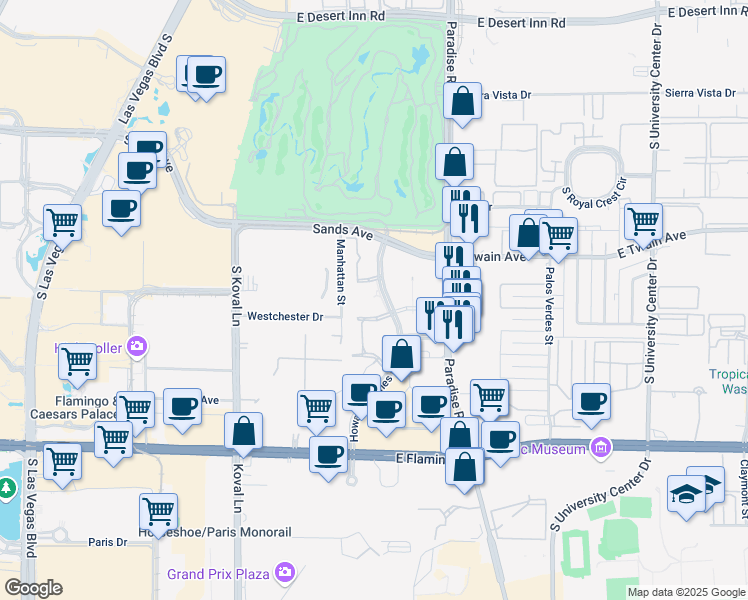 map of restaurants, bars, coffee shops, grocery stores, and more near 3773 Howard Hughes Parkway in Las Vegas