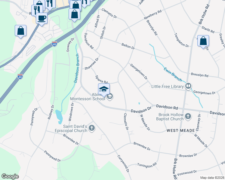 map of restaurants, bars, coffee shops, grocery stores, and more near 1109 Sparta Road in Nashville