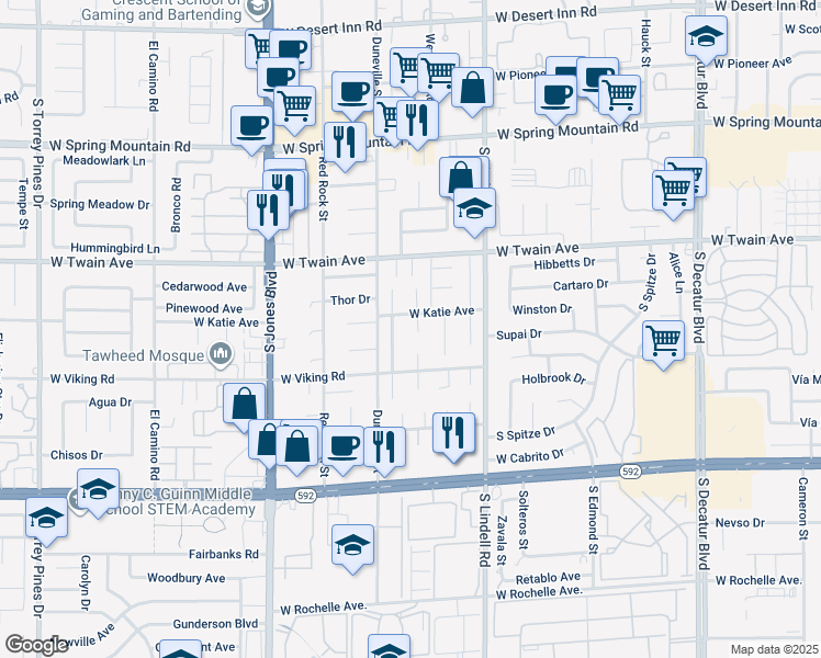 map of restaurants, bars, coffee shops, grocery stores, and more near 3821 Longs Peak Court in Las Vegas