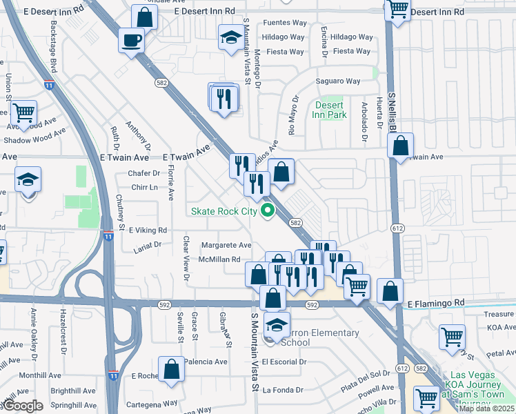 map of restaurants, bars, coffee shops, grocery stores, and more near 4660 Boulder Hwy in Las Vegas