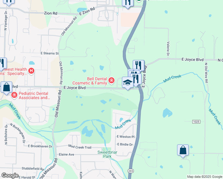map of restaurants, bars, coffee shops, grocery stores, and more near 2691 East Joyce Boulevard in Fayetteville