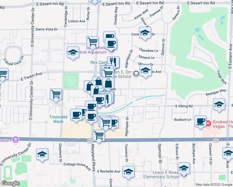 map of restaurants, bars, coffee shops, grocery stores, and more near 1455 East Katie Avenue in Las Vegas