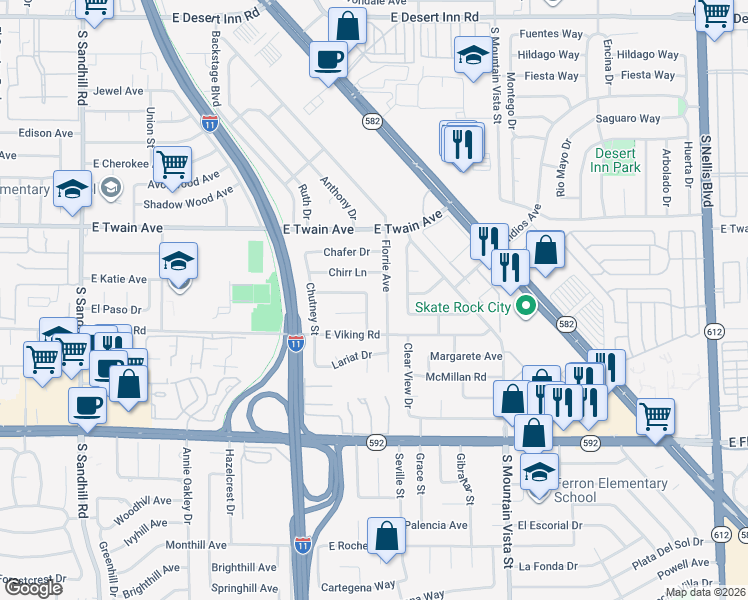 map of restaurants, bars, coffee shops, grocery stores, and more near 3827 Cirrus Avenue in Las Vegas