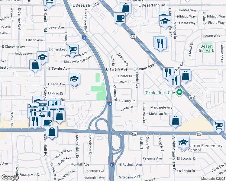 map of restaurants, bars, coffee shops, grocery stores, and more near 3817 Chutney Street in Las Vegas