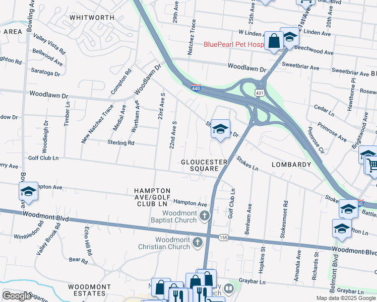 map of restaurants, bars, coffee shops, grocery stores, and more near 2913 Wellesley Trace in Nashville