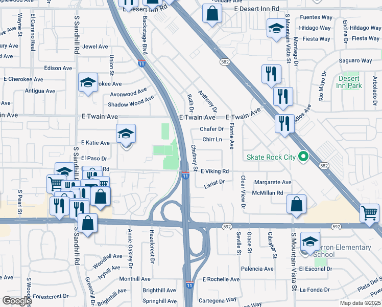 map of restaurants, bars, coffee shops, grocery stores, and more near 3817 Chutney Street in Las Vegas