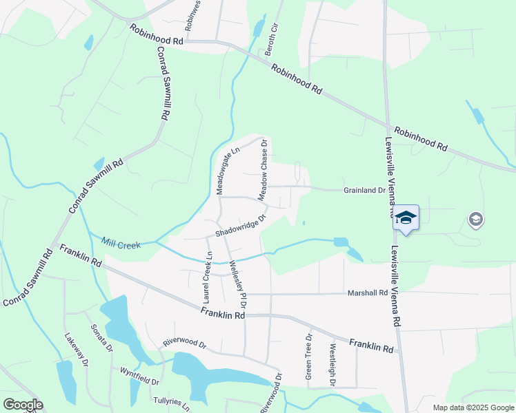 map of restaurants, bars, coffee shops, grocery stores, and more near 7312 Ridgecrest Trail in Lewisville