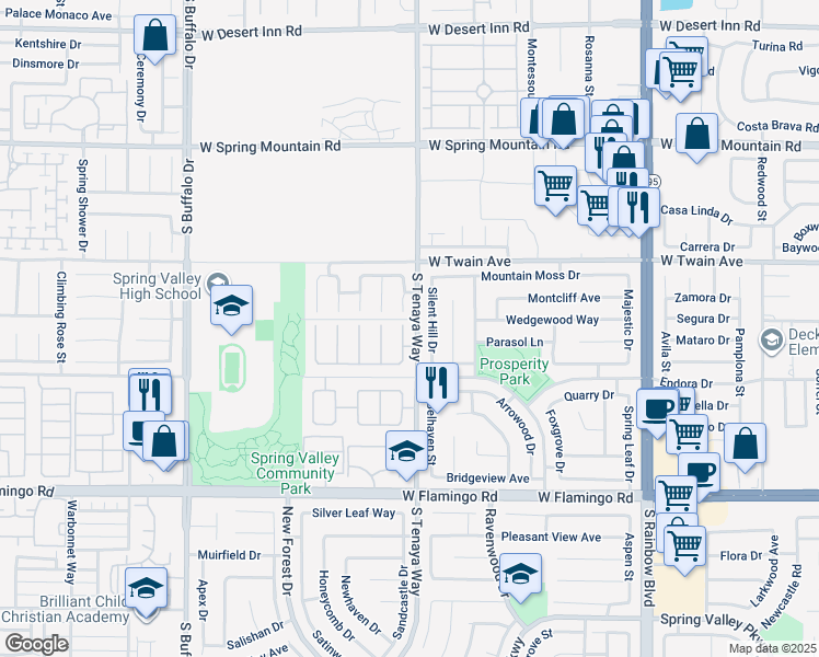 map of restaurants, bars, coffee shops, grocery stores, and more near 3816 Almondview Street in Las Vegas
