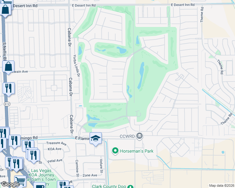 map of restaurants, bars, coffee shops, grocery stores, and more near 5683 El Caro Court in Las Vegas