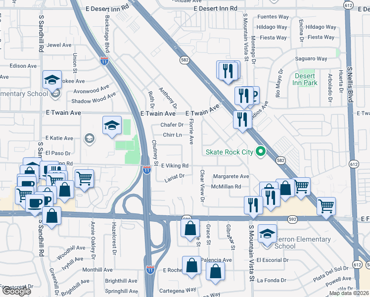 map of restaurants, bars, coffee shops, grocery stores, and more near 3827 Cirrus Avenue in Las Vegas