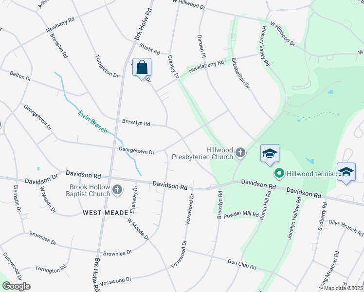 map of restaurants, bars, coffee shops, grocery stores, and more near 505 Georgetown Drive in Nashville