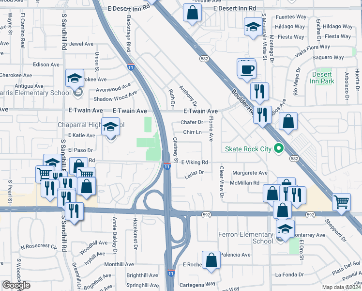 map of restaurants, bars, coffee shops, grocery stores, and more near 4259 Chrysalis Drive in Las Vegas
