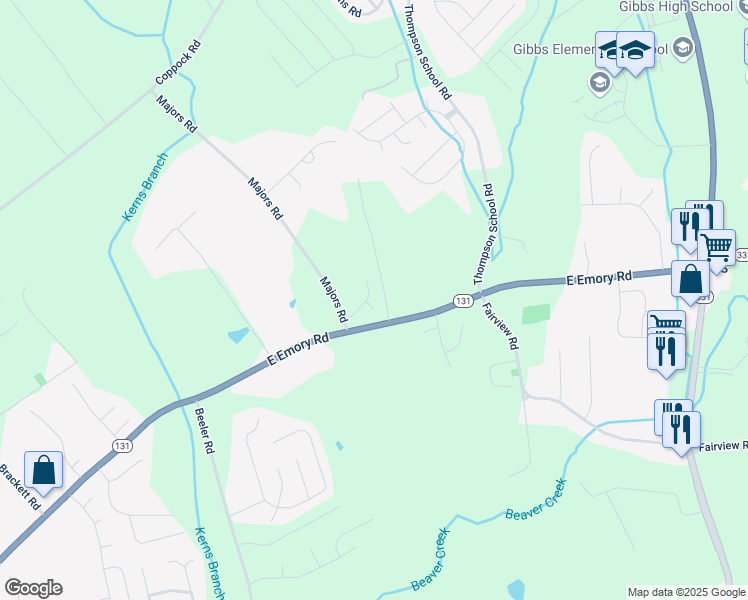 map of restaurants, bars, coffee shops, grocery stores, and more near 7121 Majors Landing Lane in Corryton