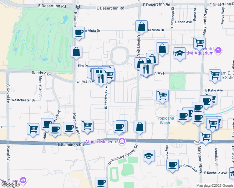 map of restaurants, bars, coffee shops, grocery stores, and more near 3812 Royal Crest Street in Las Vegas
